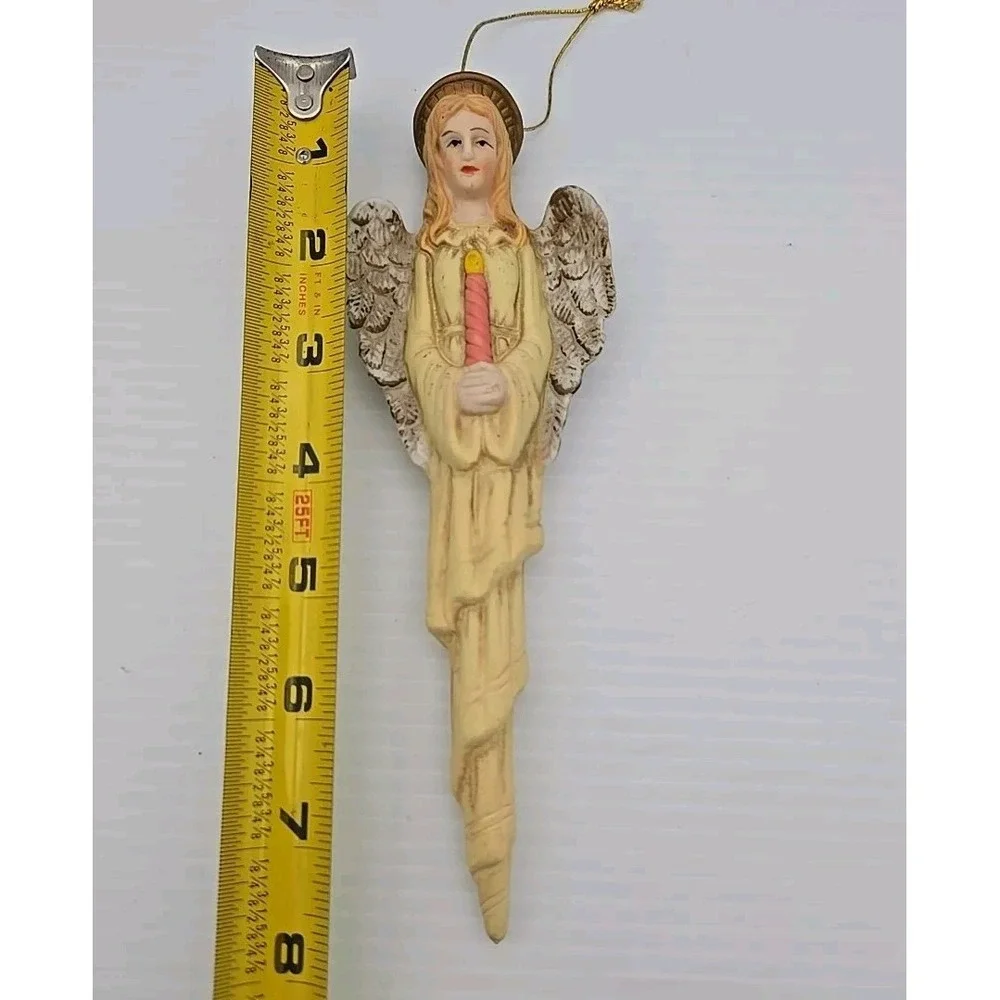 Ceramic Icicle Angel Praying Wings Christmas Holiday Hanging Ornament Hand Paint